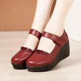 Slope Heel Single Shoes Women's 2023 Thick Bottom Waterproof Platform Soft Soles Red Large Size 43 Middle-Aged Mother