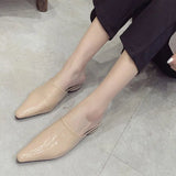 Women Pointed Toe Patent Leather Spring Slippers Ladies Slip on Spike Low Heels Slides Comfortable Female Casual Shoes