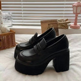 Breakj Coarse Black High-Heeled Women's Autumn 2025 New Student Thick-Soled Leveal Shoes JK Small Leather