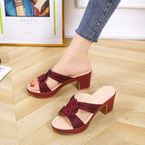 Heels Slippers Women's Shoes Ladies Slides Hollow Out Flowers Summer New Indoor Zapatillas Casa Mujer House
