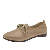 Spring Lace Up Flat Shoes Woman Elegant Soft PU Pointed Toe Fashion British Ladies Casual Female Single Footwear