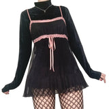 Sweet Y2K Lace Slip Dress Party Holiday Sleeveless Mini Kawaii Dresses Lolita Robe 2000s Aesthetic Grunge Pink