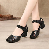 2021 Summer Genuine Leather Shoes Gladiator Sandals Women 5cm High Heels Classic Black Peep Toe Hollow Ladies