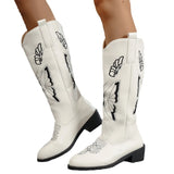 Breakj New Autumn And Winter Boots Embroidered Women's Boots Straight Tube Thick Heel Western Boots Retro Plus Size Knight Boots