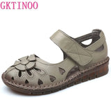 Genuine Leather Sandals Women Summer Shoes Flowers Flat Heel Comfortable Hollow Cover Toe Shoes Woman Sandals Big