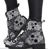 Boots Women's Autumn and Winter New2021British Fashion Women's Tooling Boots Skull and Flower Print High-top Boots