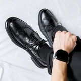 Breakj 2023 New Men's Daily Thick Platform Black Low Bang British Business Wear Shoe