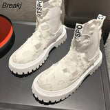 and Summer Thin Short Boots Women 2023 New Thick-soled Cloth Patch Hollow Sleeve Boots Wild Sandals Women's Single