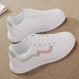 Flats Shoes Thick Bottom Platform Lace Up Vulcanized Shoes PU Lace Up Shallow Female Skateboard Classics Ladies