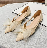 lace bow ballet flats women pointed toe shallow mouth cutout summer shoes woman breathable glitter moccasin big size
