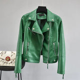 Women Autumn Pu Faux Soft Leather Motorcycle Zipper Jacket Coat Female Turndown Collar Slim Biker Coats Basic