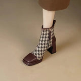 Breakj / Winter 2023 New Fashion Square Head Stitching Thick Heel Martin Boots