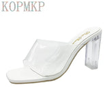 Sexy Transparent PVC Sandals Women Pointed Clear Crystal High Heel Stilettos Pumps Summer Shoes Peep Toe Women Pumps Size