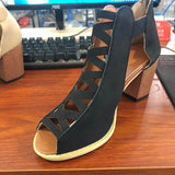 Breakj New Summer 2023 New Thick Heel High Heel Roman Fish Mouth Sandal Large Size Hollowed-Out Buckle