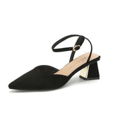 Breakj Leather With Pointed Head Spring And Summer 2023 Thick Heel Baotou Single Shoe High Heel One Word Buckle Hollow Shallow Mouth Sandal