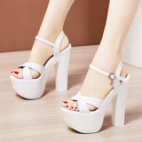 Heel Sandals Thick-Soled Catwalk Shoes Super High Heel Waterproof Platform 15Cm Nightclub Women's Shoes Large Size Hate Banquet