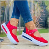 Chunky Vulcanized Flat Platform Knit Solid Soprt Sneakers Ladies White Blue Red Breathable Non Slip Chaussure Femme