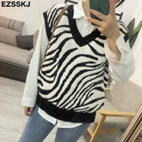 oversize thick cashmere Zebra sweater vest women 2021 autumn winter women female v-neck sweater