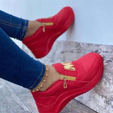 Women Vulcanize Shoes Casual Solid Thick Bottom Lace Up Female Sneakers Comfortable Zipper Shallow Lady Wedges Shoes