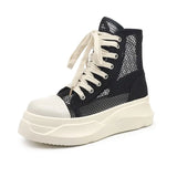 Chunky Sneakers Women Round Toe Leisure Outwear Black Casual Shoes Platform Lace-Up Trainers Handmade Sapatos