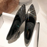 Heel Rhinestone Soft Sole Shoes Spring New Women's Single Shoes Luxury Pointed Sequins Rhinestone Crystal High Heel
