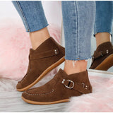 Ankle Boots Vintage Sewing Rivets Metal Buckle Ladies Leopard Women Retro Casual Soft Flock Female Plus Size Flat