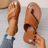 Breakj Slipper Female 2024 Summer Toe Belt Buckle Stitching Casual Roman
