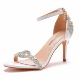 Breakj One-Word With A Hundred Bridal Slender Shoes 11 Cm High Heel White PU High Heel Sandals Ladies Wedding