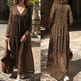 Summer Maxi Dress Women's V Neck Sundress ZANZEA Sexy Leopard Beach Bohemian Print Vestidos Female High Waist Robe