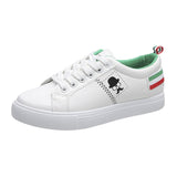 Flats Shoes 2021 Autumn Lace Up Print Shallow Female Sneakers Casual Ladies Vulcanized Shoe Skateboard White Single