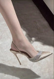 Breakj Winter New Pointed Purple Thin Heel High Mouth Water Drill With Silk Sat Sandals Half-Dragging