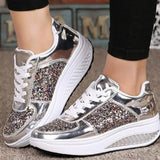 Ladies Wedges Sneakers Sequins Shake Shoes Fashion Girls Sport Shoes Women Sneakers Woman Sneakers Shoes 2019 White