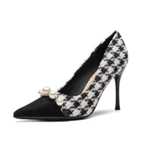Breakj New Small Fragrant Wind And Explosive French Thousand Bird High Heels Spelled Pearl Single Shoes Women's Autumn And