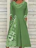 Fashion Plaid Print Stitching Boho Elegant Casual Women Dresses V Neck Buttoned Office Long Dress Half Sleeve Pocket Maxi
