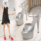 Breakj Lacquered Leather Sandals High Heels Sexy Black Waterproof Platform Hate Day High Slippers Female