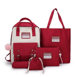 2022 NEW 5-piece set School backpack Canvas Korean Large capacity Women's backpack Kawaii cute doll school girl backpack