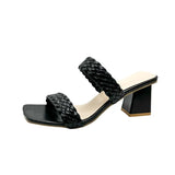 GLADIATOR Slip-On New Women Sandals Summer Pearl Women Beach Slippers Sandals Square Toe Slides Zapatos De Mujer Size