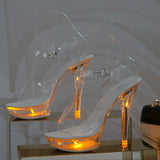 Breakj 34-43 Sexy Super High Heels Luminous Thin Heel Waterproof Platform Sandal Transparent Model Crystal Shoes Wedding