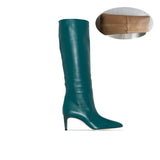 High Heels Western Boots Fashion Knee High Boots Women Microfiber Thin High Heel Long Boots Pointed Toe Autumn Winter