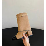 Breakj New Round Head Thick With Super High Heel Chain Large Size Tube Ankle Boots Fashion Show Women's