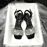 Hot Sale Plus 43 Women Sandals Open Toe Party Pumps Square Heels Elegant Nightclub Dress Shoes Sex Sandals Cute