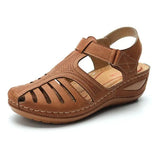 Summer Pu Leather Vintage Sandals Buckle Casual Sewing Women Shoes Female Peas Shoes Ladies Platform 34-44 Plus