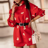 Fashion Women O Neck Hooded Cute Heart-Shaped Print Sweatshirts Casual Loose Long Sweatshirt Elegant Streetwear