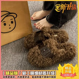 Semi-Drag Out Wearing Internet Celebrity Thick-Soled Baotou Hairy Slippers Autumn And Winter Foreign Style Anti-Skid Soft-Soled Lazy