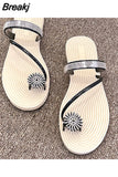 Summer Women Beach Slippers Shiny Rhinestone Flower Clip Toe Sandals Outdoor Slip On Casual Flats Flip-Flops Zapatos