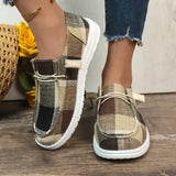New Plaid Canvas Shoes Comfortable Flat Soles Single Shoes Lazybones One Foot Boat Shoes Large Size Women's