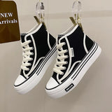 Women Autumn 2023 New Fashion Thick Platform Leisure Sports Shoe White Sneakers Breathable Casual High Top Canvas Shoes