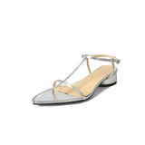 Belt Simple Series ~2024 Summer Inside And Outside Full Leather Thick Heel Sandals Cowhide Korean Version With Pointed