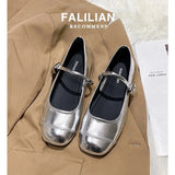 Bright Face Single Shoes Women's 2024 Spring New Korean Flat-Bottomed Flat-Soled Pea Shoes Small Leather