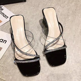 New Women's Thick-Heeled Slippers Korean Version Simple Fashion Transparent Sandals Wear Square Head